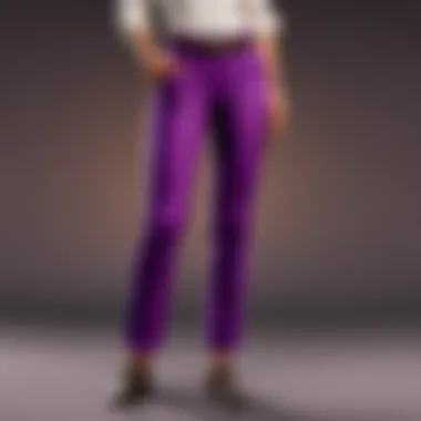 Fashionable individual confidently striding in purple slacks