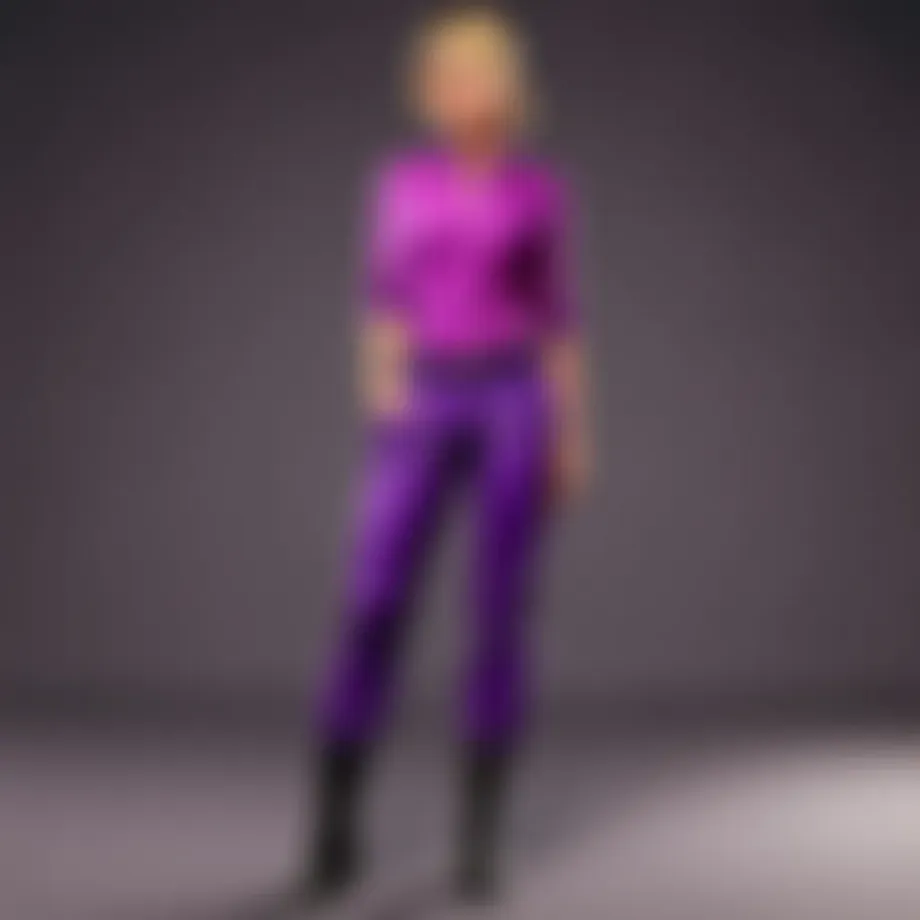 Elegant purple slacks folded neatly on a hanger
