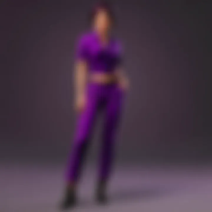 Stylish outfit featuring purple slacks with matching accessories