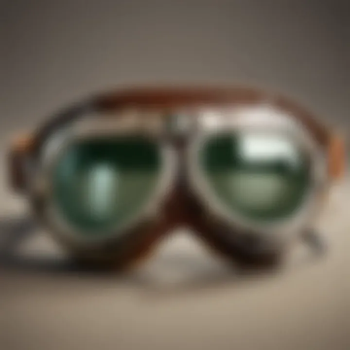 Aviator goggles with leather trim against a cloudy sky