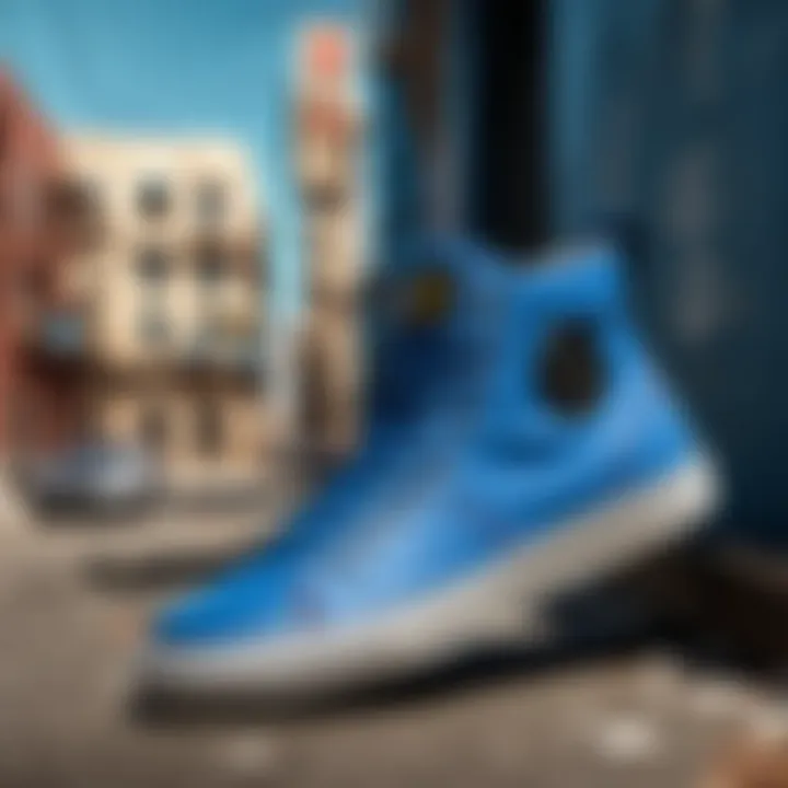 Blue Hi-Top Sneakers in Urban Setting