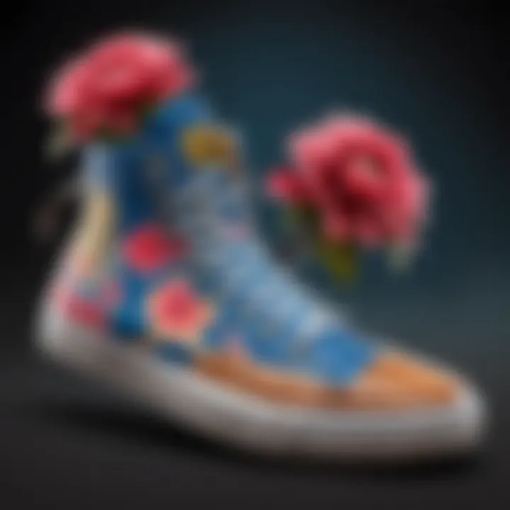 Blue hi tops styled with floral accents