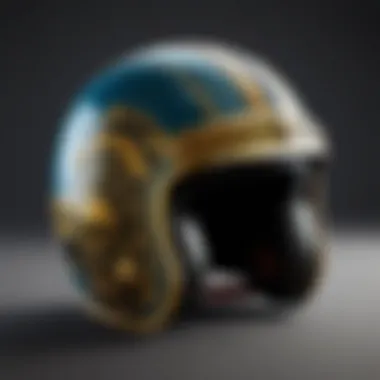 Detailed close-up of vintage racer helmet design