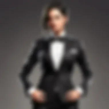 Close-up of female tuxedo jacket lapel detail