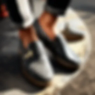 Close-up of high-quality gray slip-on shoe material