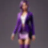 Chic and sophisticated woman wearing a purple mini skirt, styled with a bold blazer