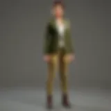 Elegant khaki skinny jeans styled with a tailored blazer