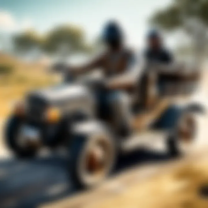 Group of friends enjoying a leisurely ride in a motorcycle side cart