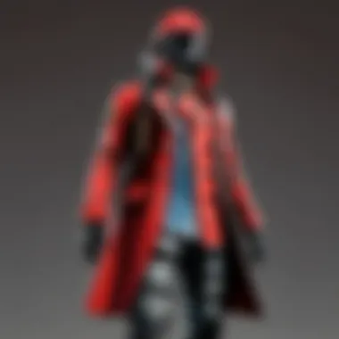 Red military-style coat with brass button accents