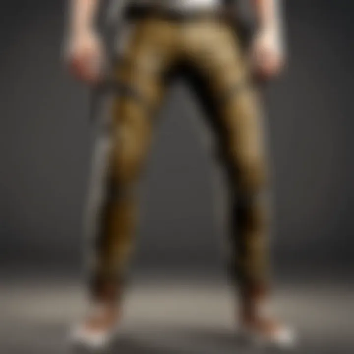 Biker jeans and khaki pants pocket design contrast