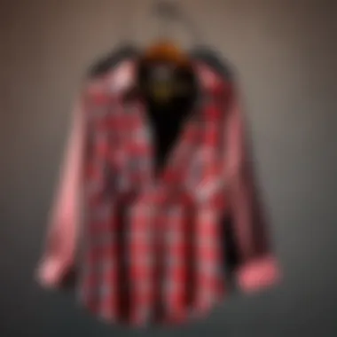 Elegant red checkered shirt hanging on a vintage coat hanger