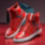 Red Hi Top Sneakers with Abstract Geometric Design