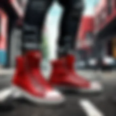 Red Hi Top Sneakers Styled with Edgy Streetwear