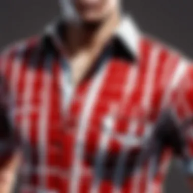 Close-up of red and white checkered shirt fabric texture