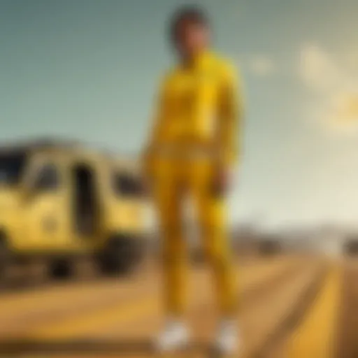 Vibrant yellow track suit showcased on a mannequin