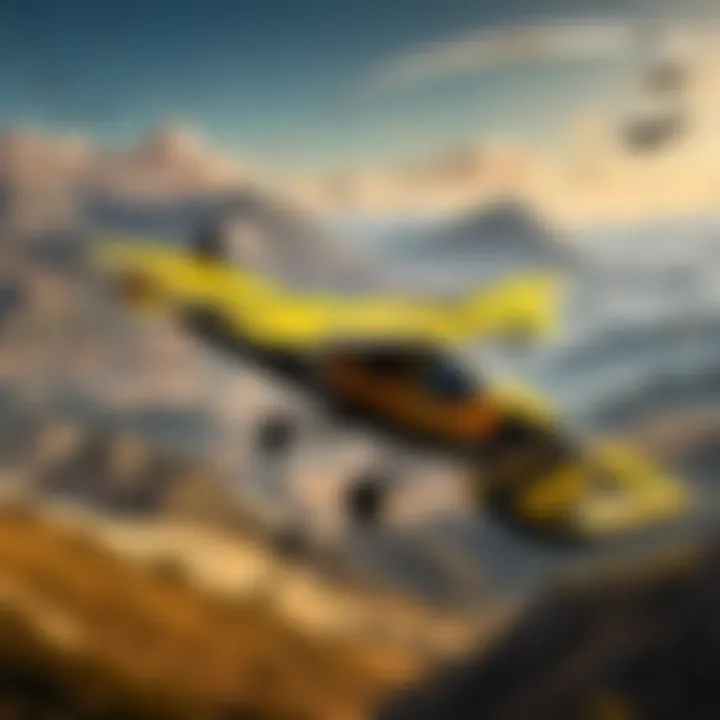 Vintage glider taking off from a scenic mountain peak