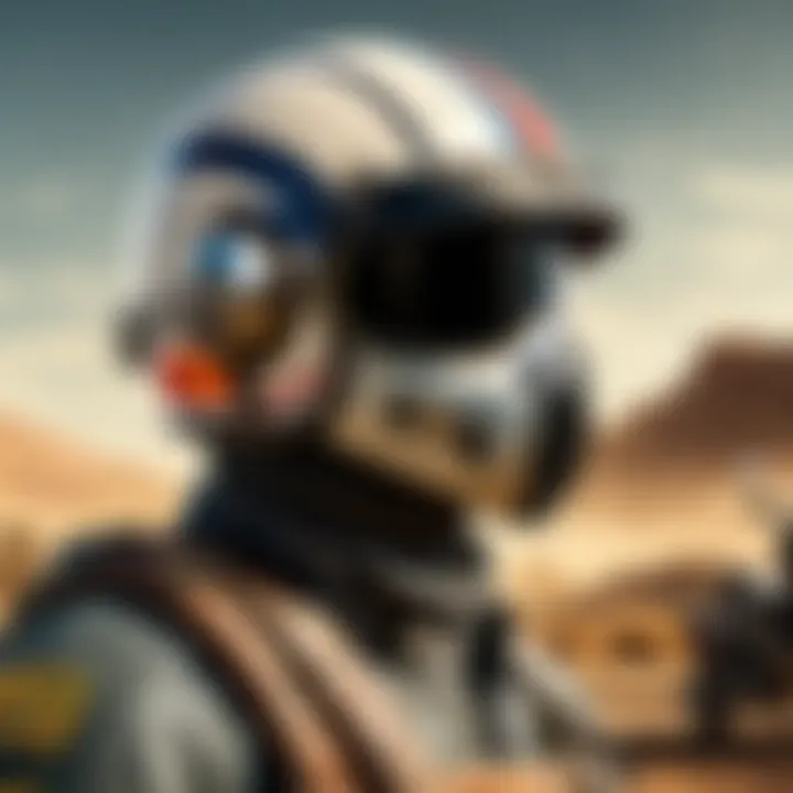 Vintage racer helmet with PUBG gameplay in the background