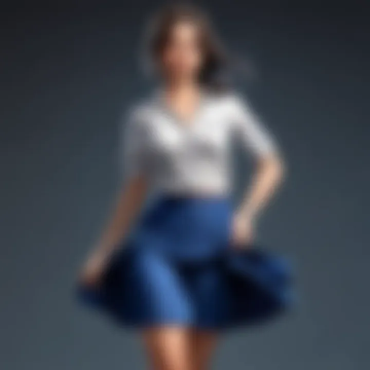 Fashionable Woman Walking in Blue Pleated Skirt